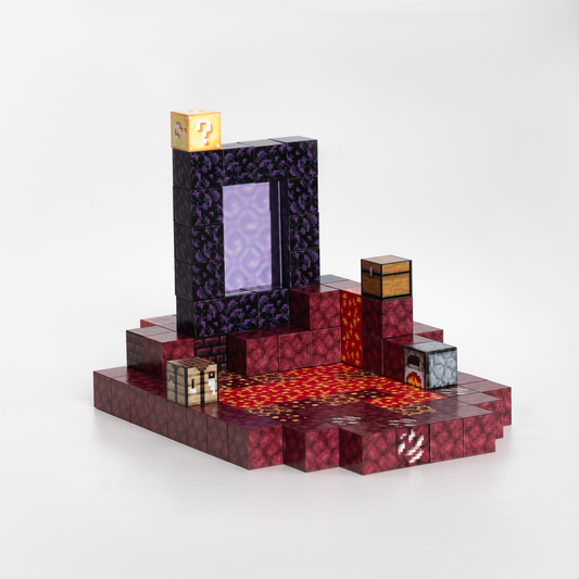 Magnetic Building Blocks - Portal to the Nether (128pcs) + 4 Random Figures