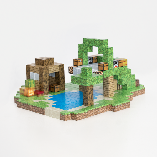 Magnetic Building Blocks - Wooden house (80pcs) +3 Random Figures